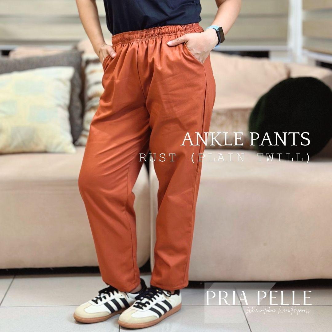 Pria Pelle Easy Ankle Pants in Cotton Twill Rust (Fully Gartered - Non Stretch)