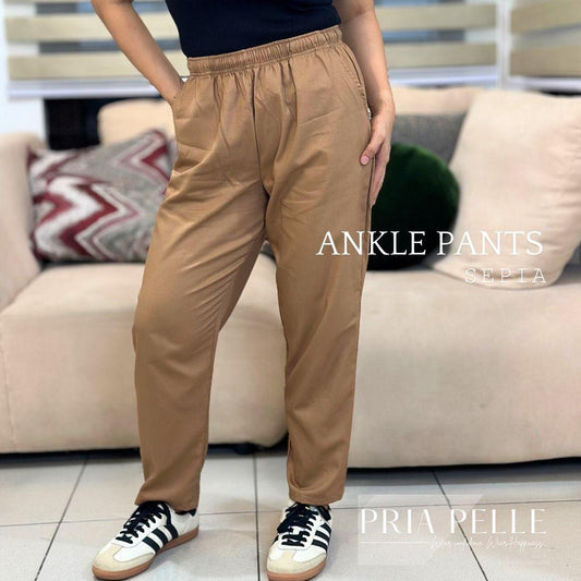 Pria Pelle Easy Ankle Pants in Soft Twill Sepia (Fully Gartered - Non Stretch)