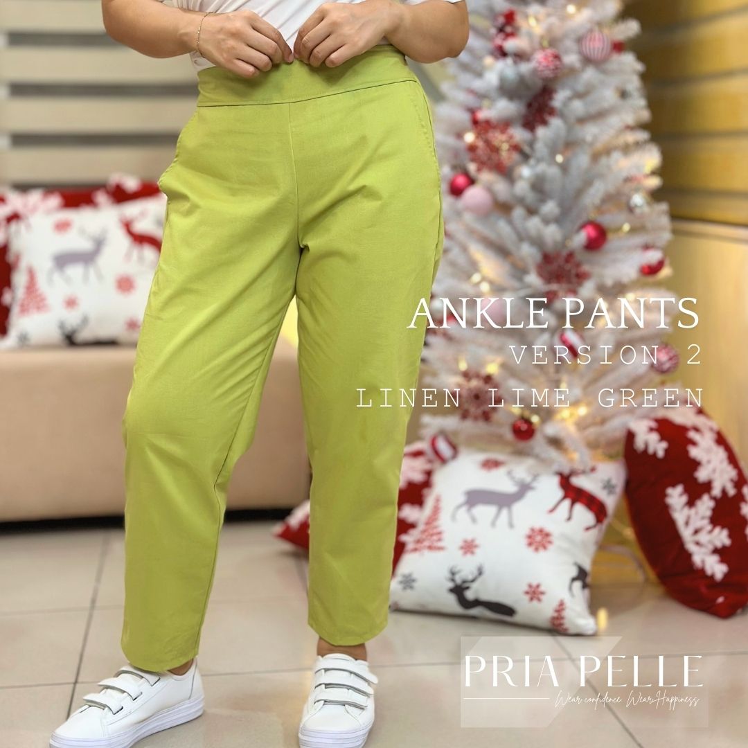 Pria Pelle Easy Ankle Pants V2.0 in Linen Lime Green (Back Garter - Non Stretch)