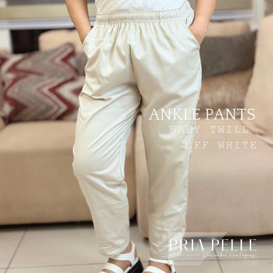 Pria Pelle Easy Ankle Pants in Baby Twill Off White (Non Stretch)